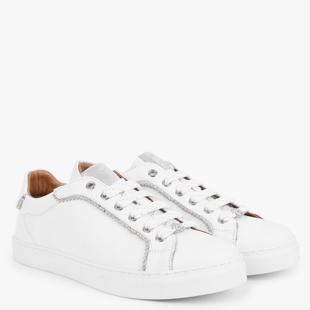 Arita White Leather Embellished Trainers