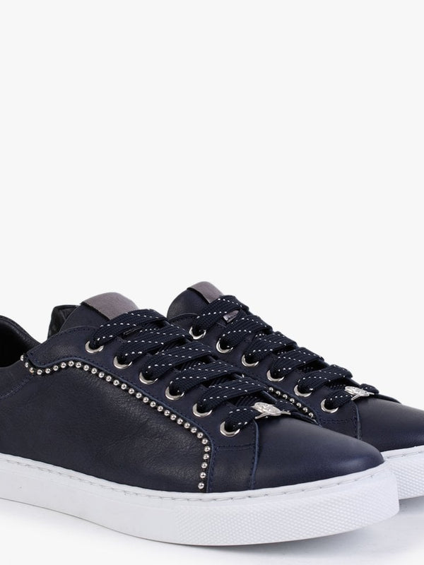 Arita Navy Leather Embellished Trainers