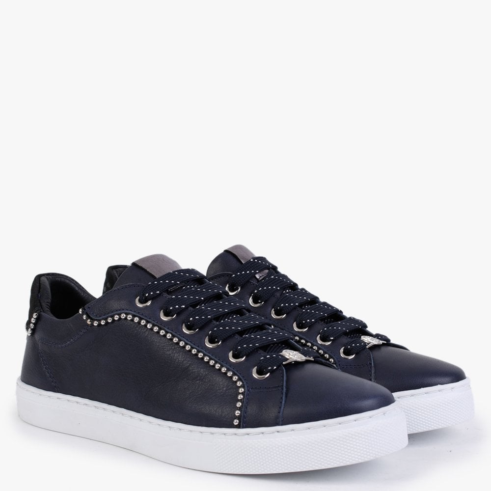 Arita Navy Leather Embellished Trainers