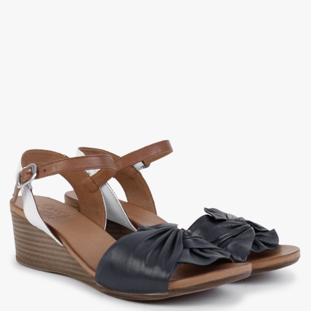 Paizley Navy & White Leather Wedge Sandals