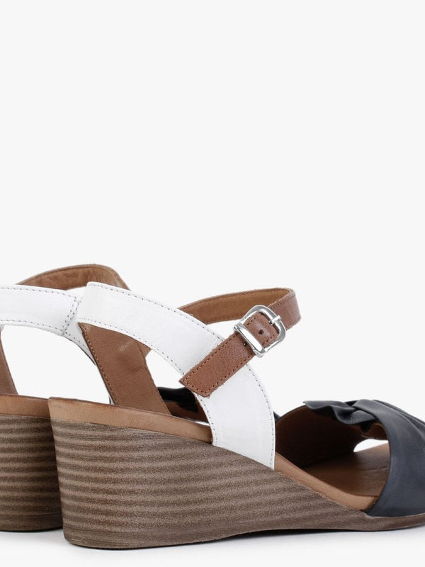 Paizley Navy & White Leather Wedge Sandals