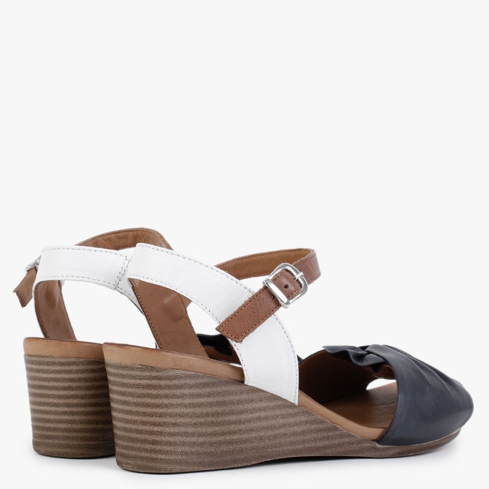Paizley Navy & White Leather Wedge Sandals