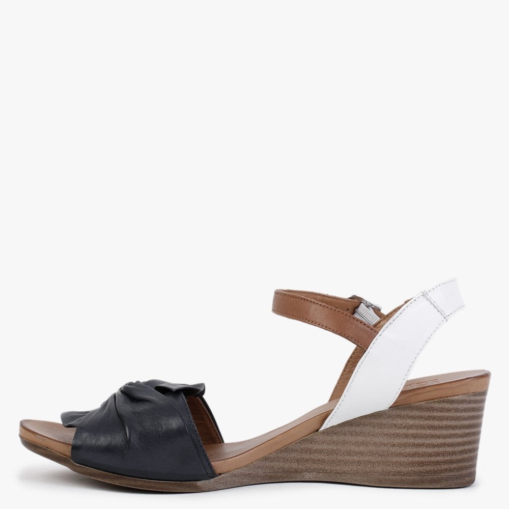 Paizley Navy & White Leather Wedge Sandals