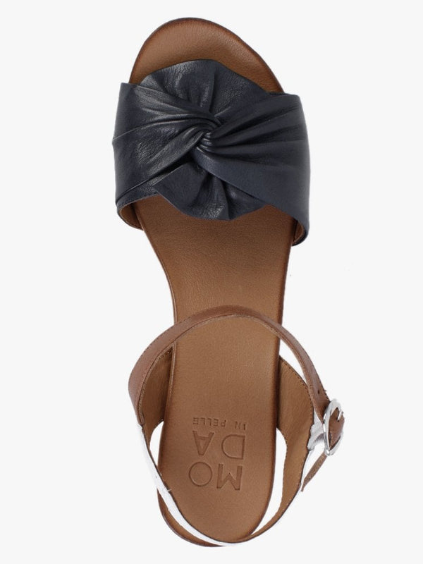 Paizley Navy & White Leather Wedge Sandals