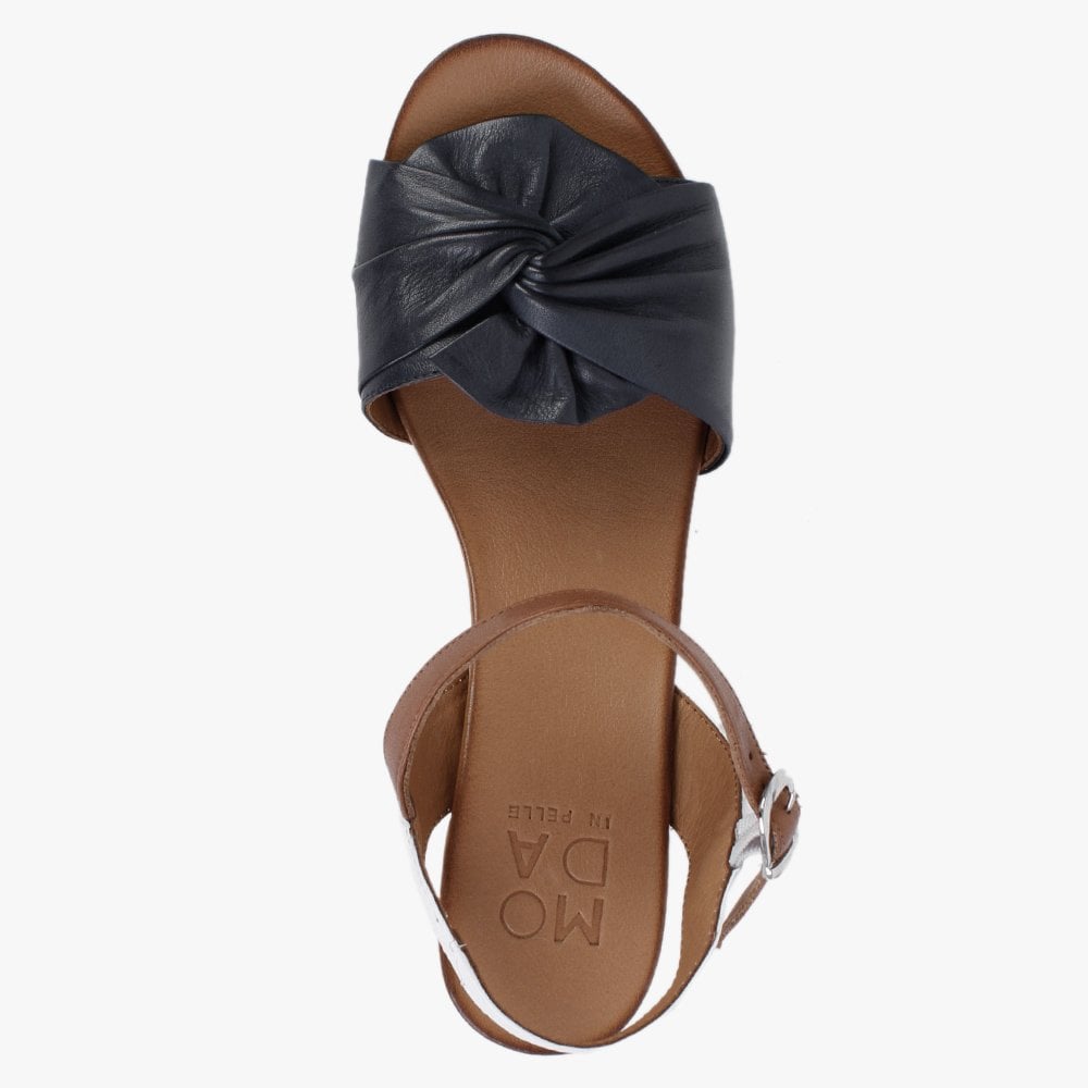 Paizley Navy & White Leather Wedge Sandals