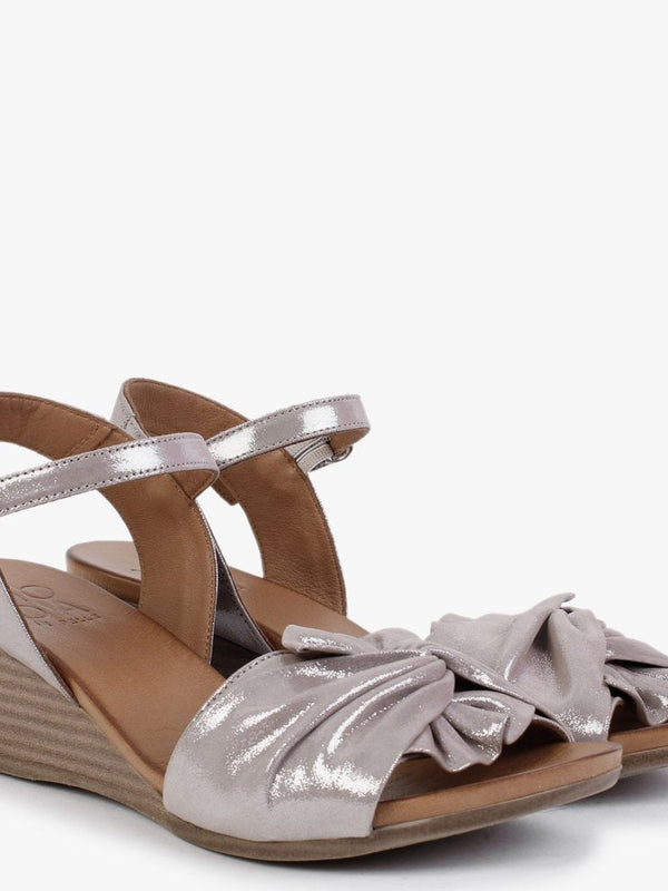 Paizley Taupe Metallic Leather Wedge Sandals