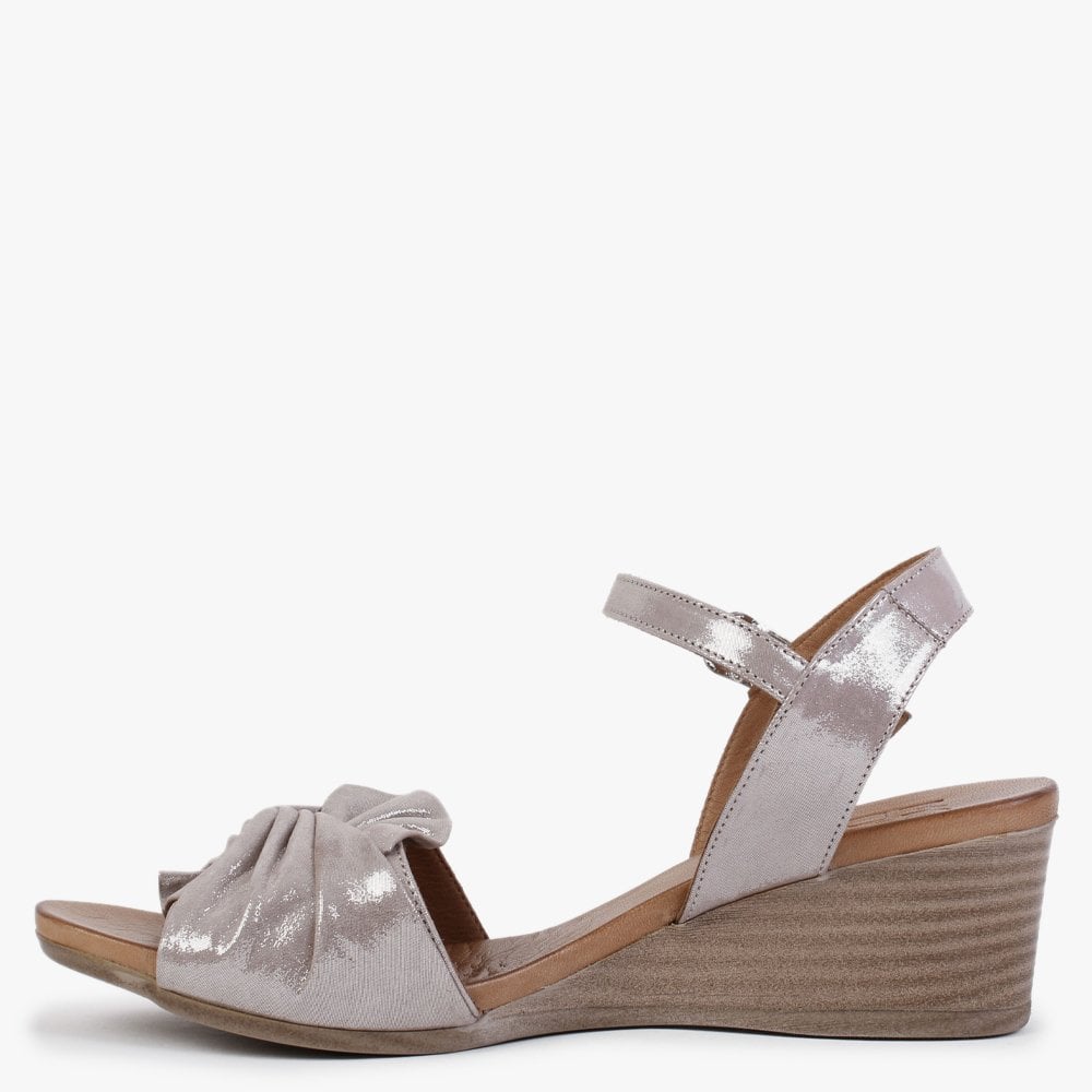 Paizley Taupe Metallic Leather Wedge Sandals