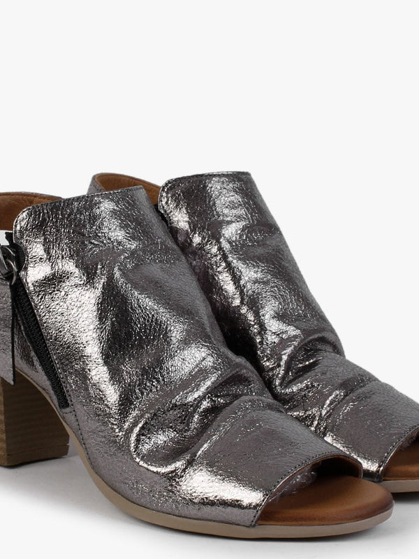 Laurina Pewter Metallic Leather Heeled Sandals