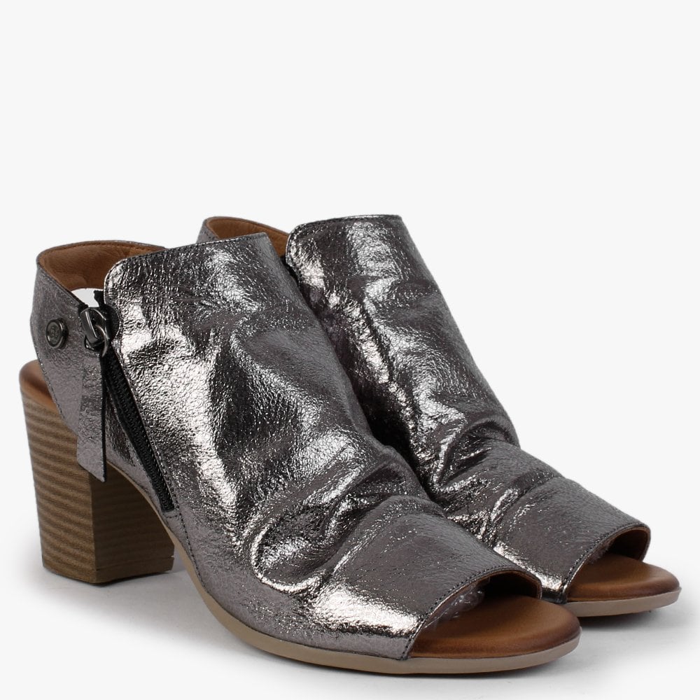 Laurina Pewter Metallic Leather Heeled Sandals