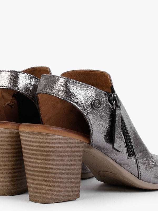 Laurina Pewter Metallic Leather Heeled Sandals