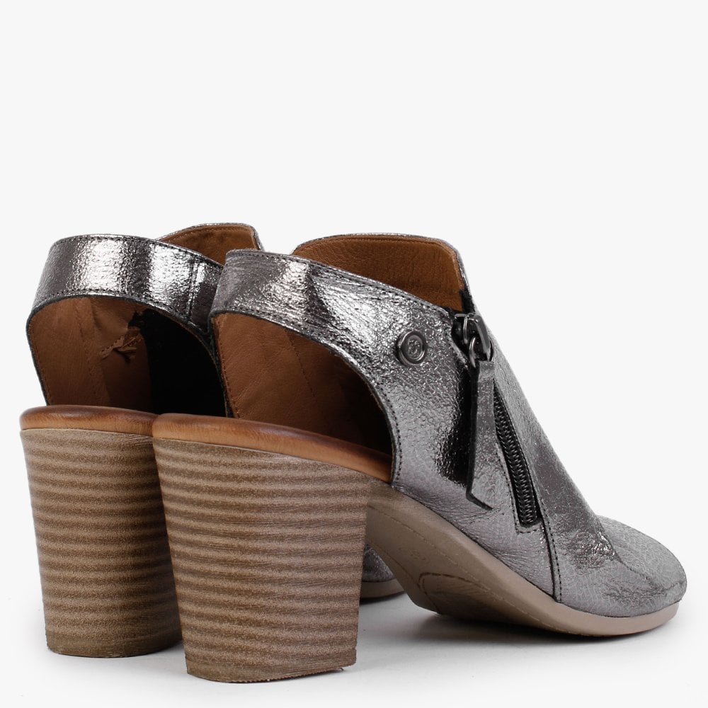 Laurina Pewter Metallic Leather Heeled Sandals