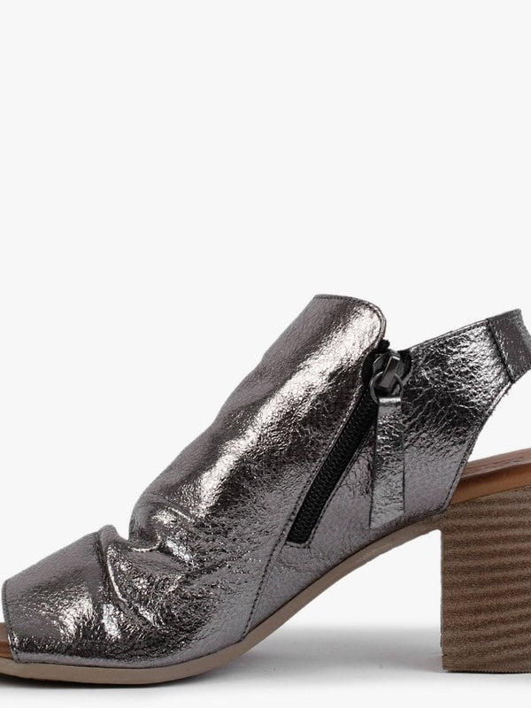 Laurina Pewter Metallic Leather Heeled Sandals
