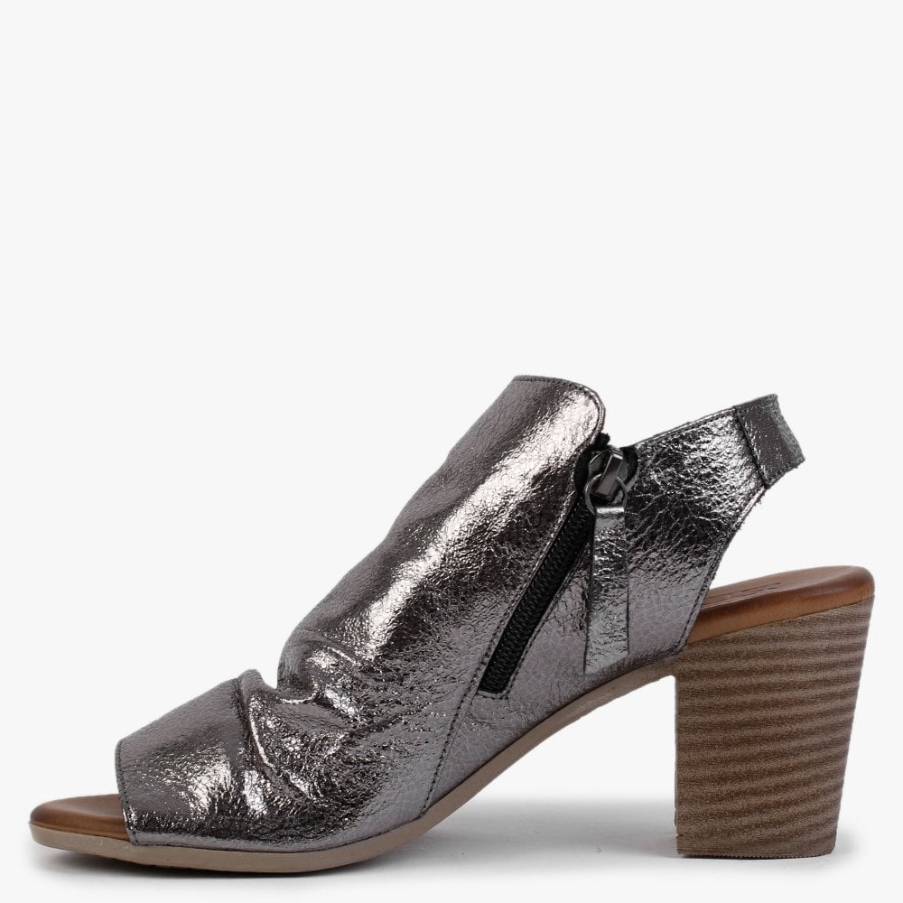 Laurina Pewter Metallic Leather Heeled Sandals