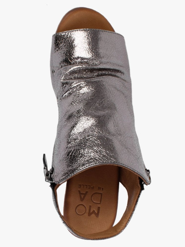 Laurina Pewter Metallic Leather Heeled Sandals