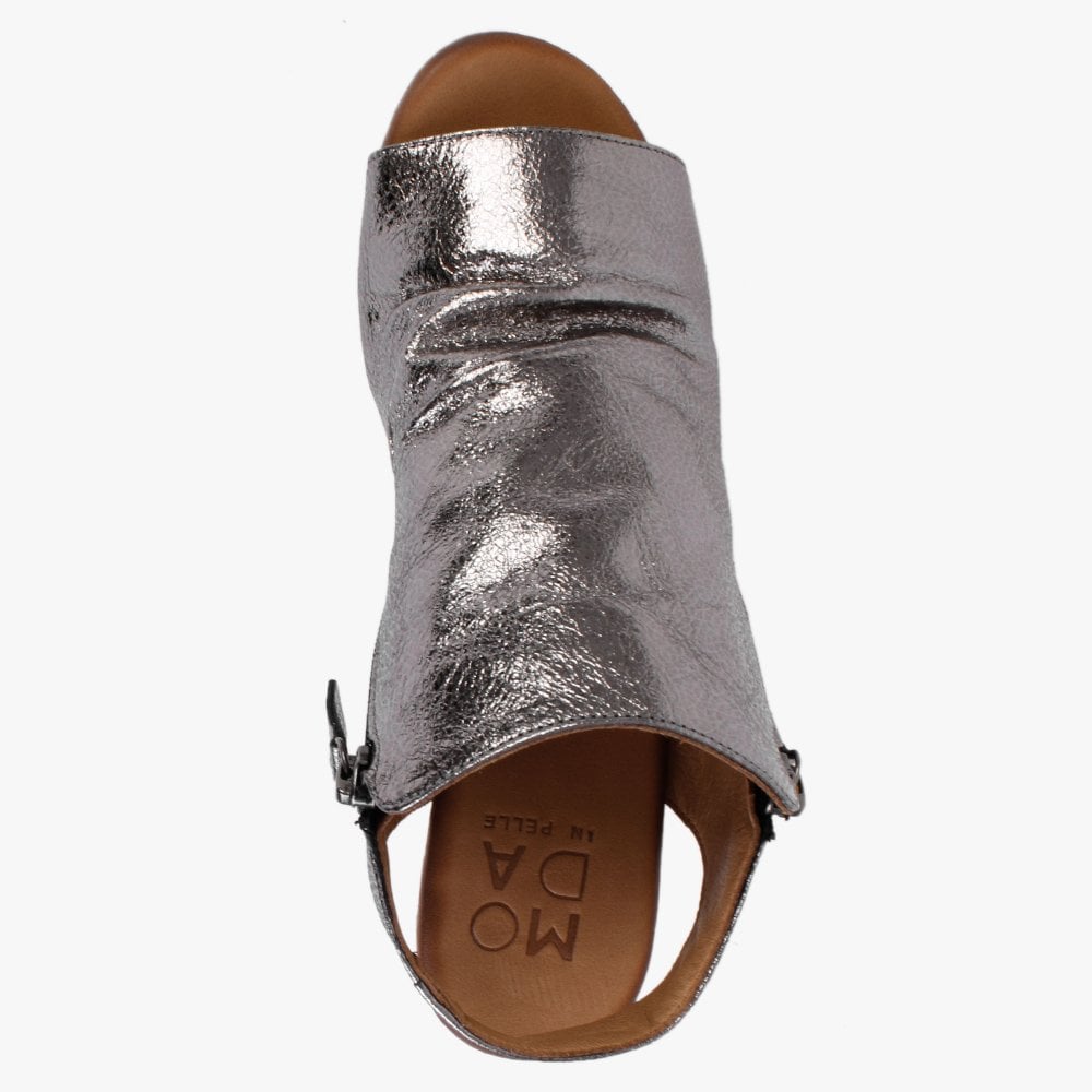Laurina Pewter Metallic Leather Heeled Sandals
