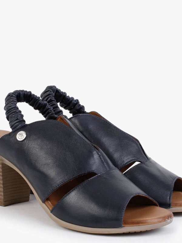 Maryam Navy Leather Cut Away Heeled Sandals