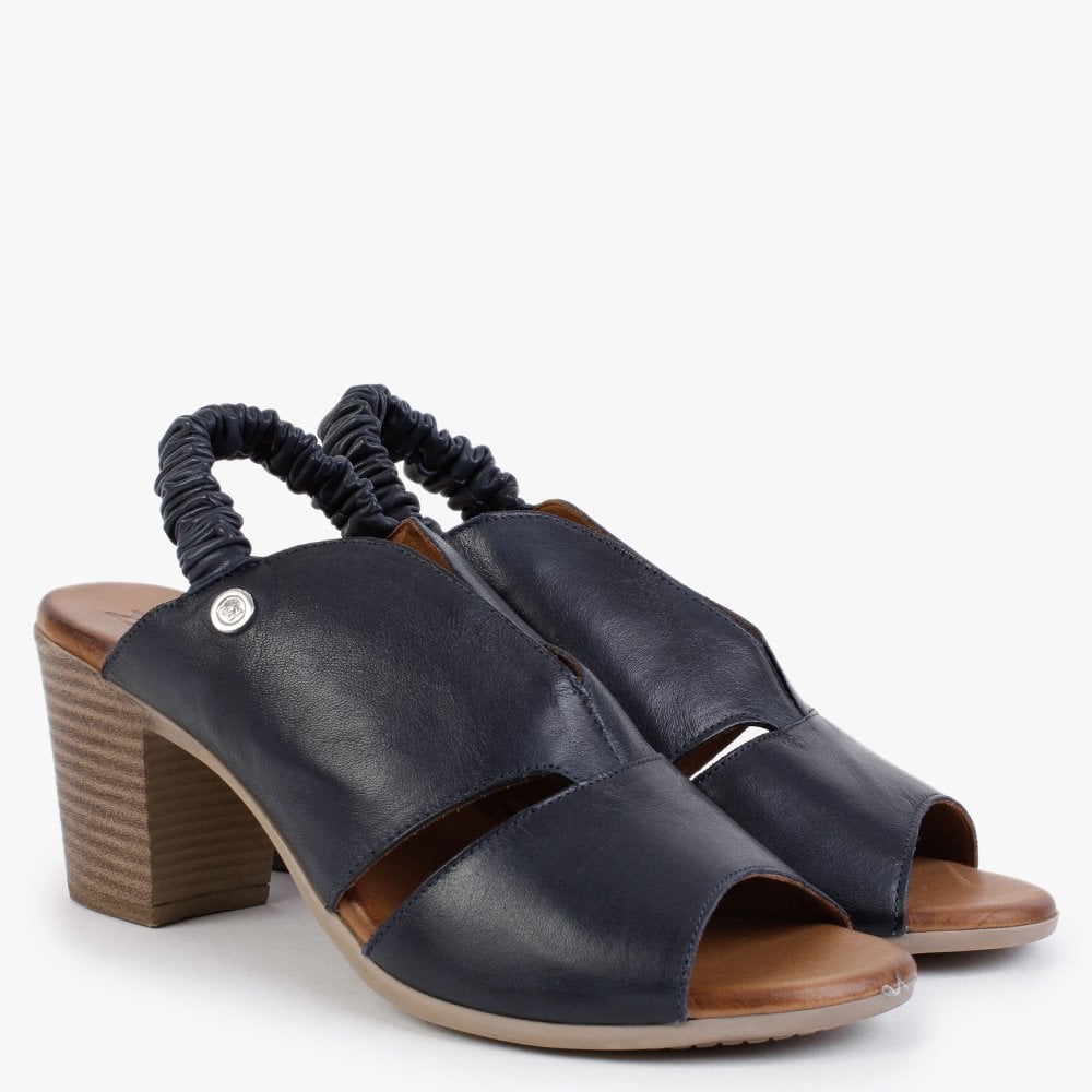 Maryam Navy Leather Cut Away Heeled Sandals