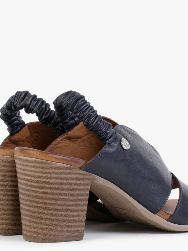 Maryam Navy Leather Cut Away Heeled Sandals