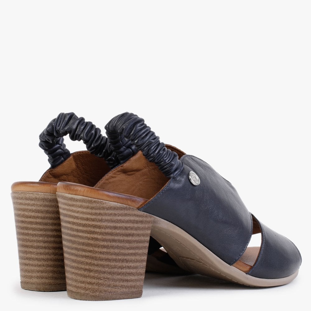 Maryam Navy Leather Cut Away Heeled Sandals