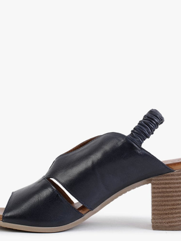 Maryam Navy Leather Cut Away Heeled Sandals