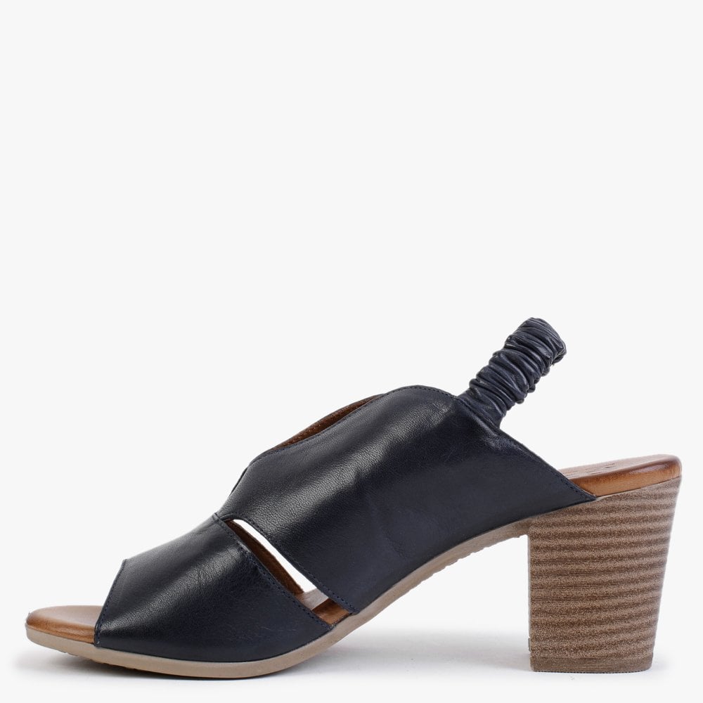 Maryam Navy Leather Cut Away Heeled Sandals