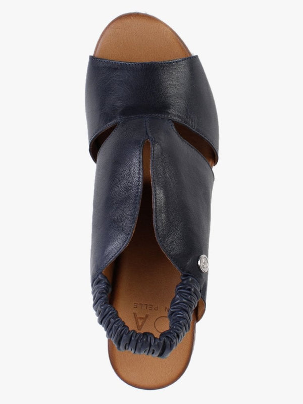 Maryam Navy Leather Cut Away Heeled Sandals