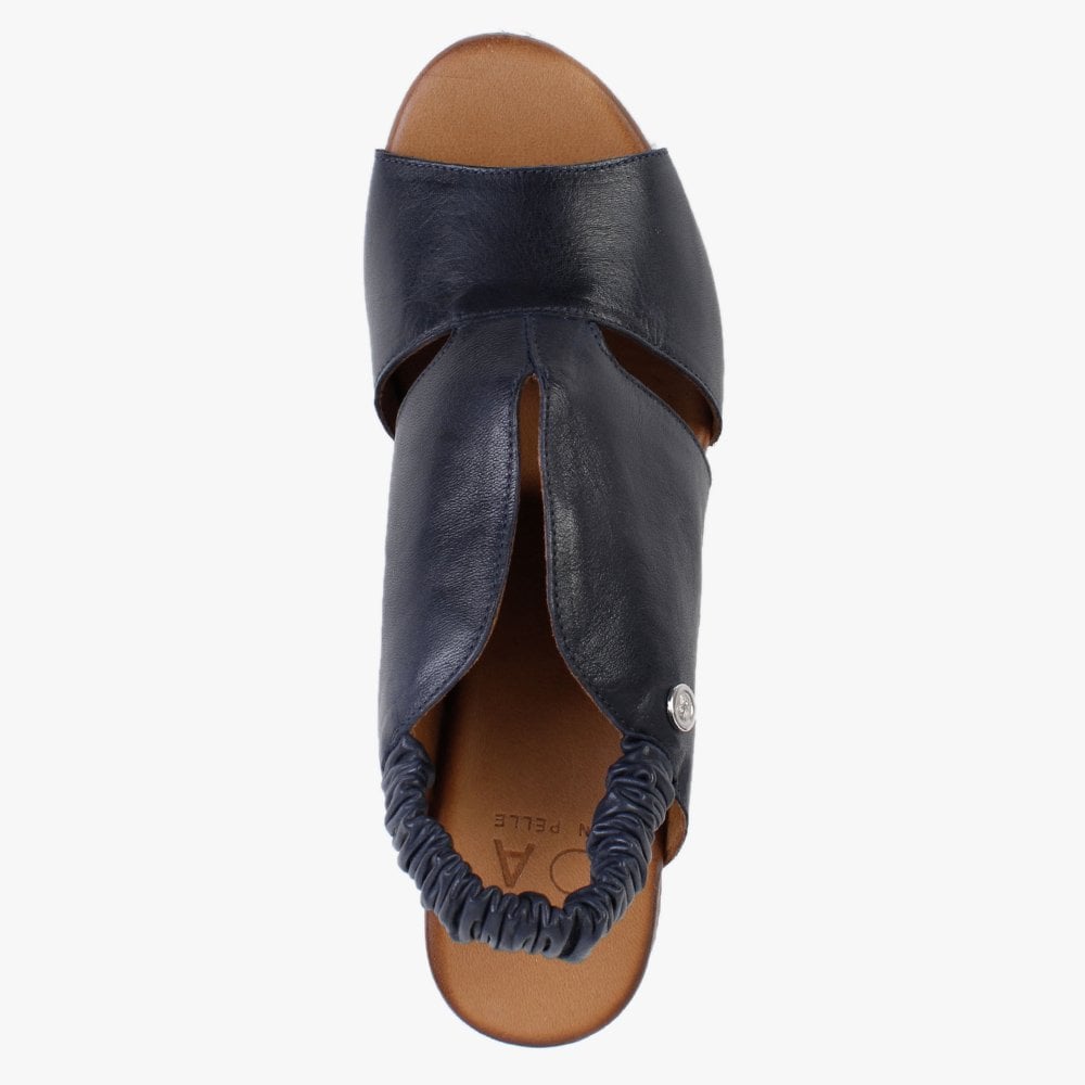 Maryam Navy Leather Cut Away Heeled Sandals