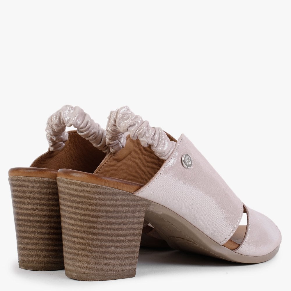 Maryam Pink Metallic Leather Cut Away Heeled Sandals