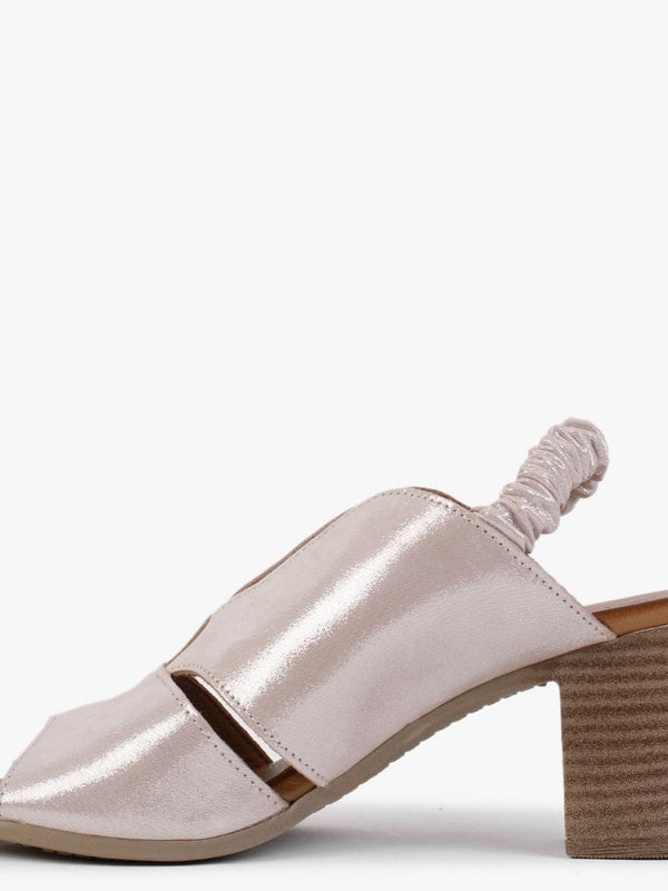 Maryam Pink Metallic Leather Cut Away Heeled Sandals