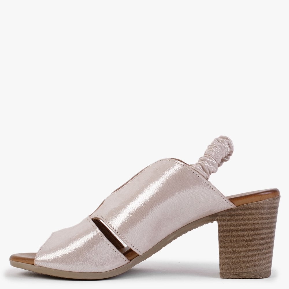 Maryam Pink Metallic Leather Cut Away Heeled Sandals