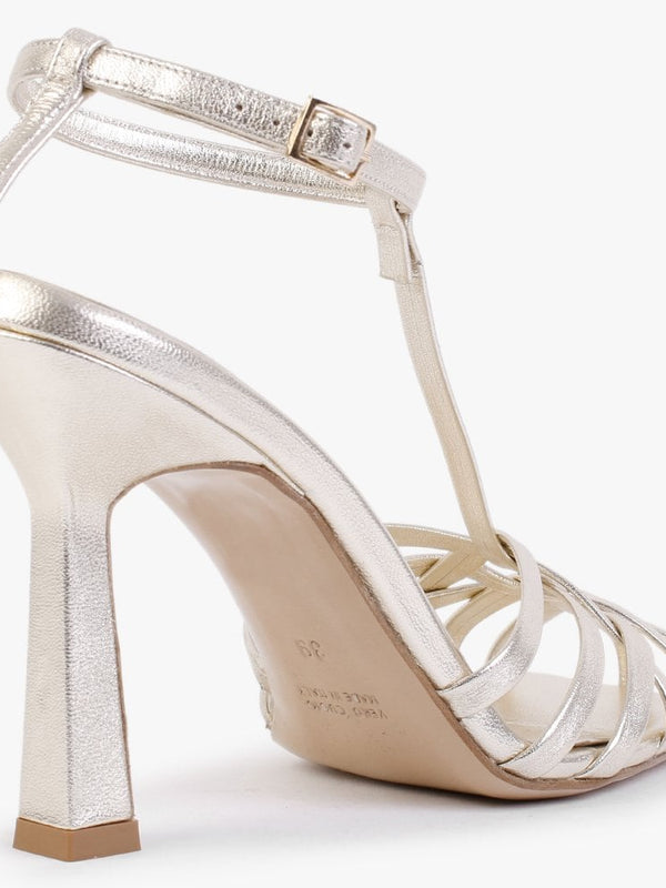 Fage Gold Leather Woven Toe Heeled Sandals
