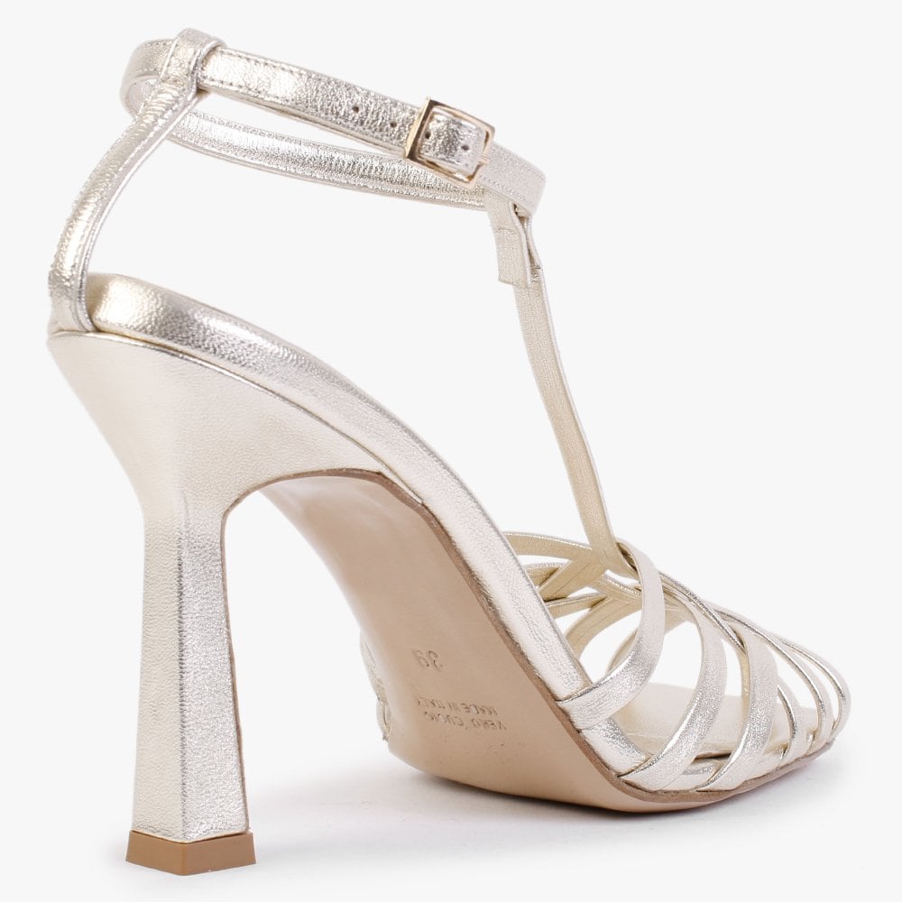 Fage Gold Leather Woven Toe Heeled Sandals