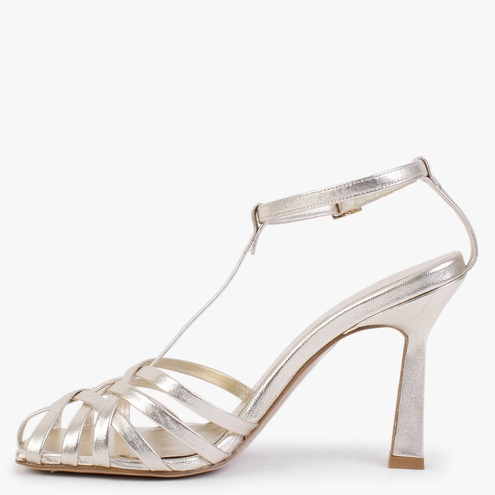 Fage Gold Leather Woven Toe Heeled Sandals