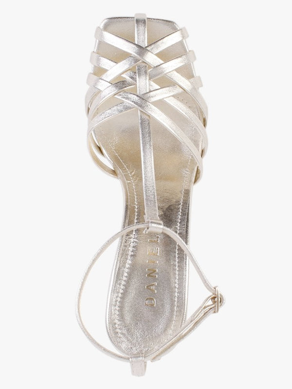 Fage Gold Leather Woven Toe Heeled Sandals