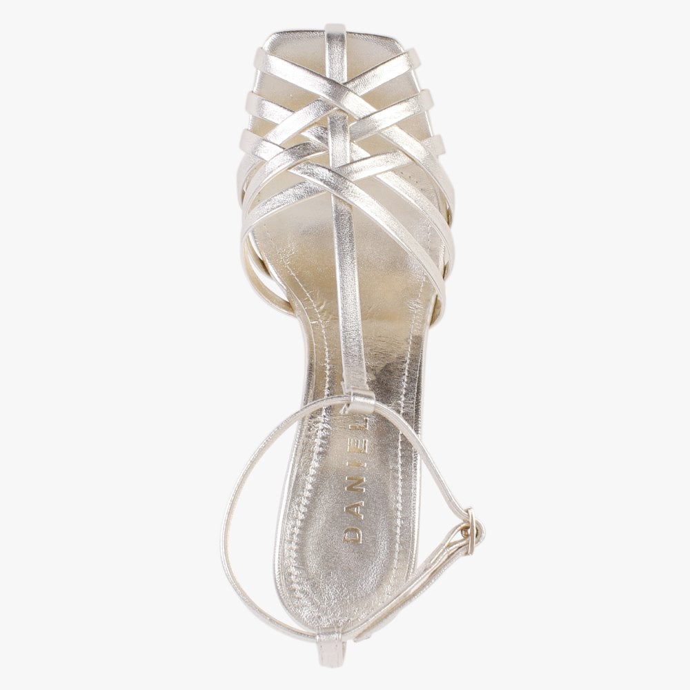 Fage Gold Leather Woven Toe Heeled Sandals