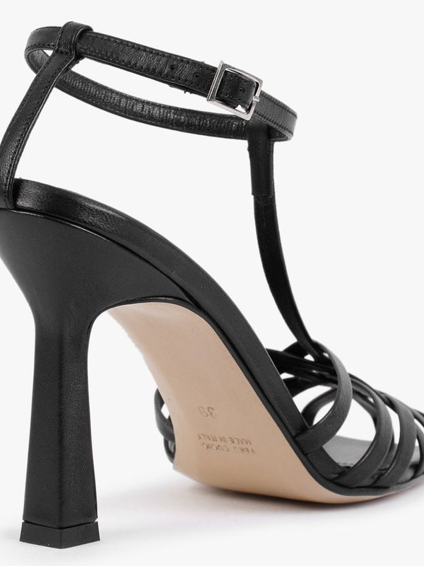 Fage Black Leather Woven Toe Heeled Sandals