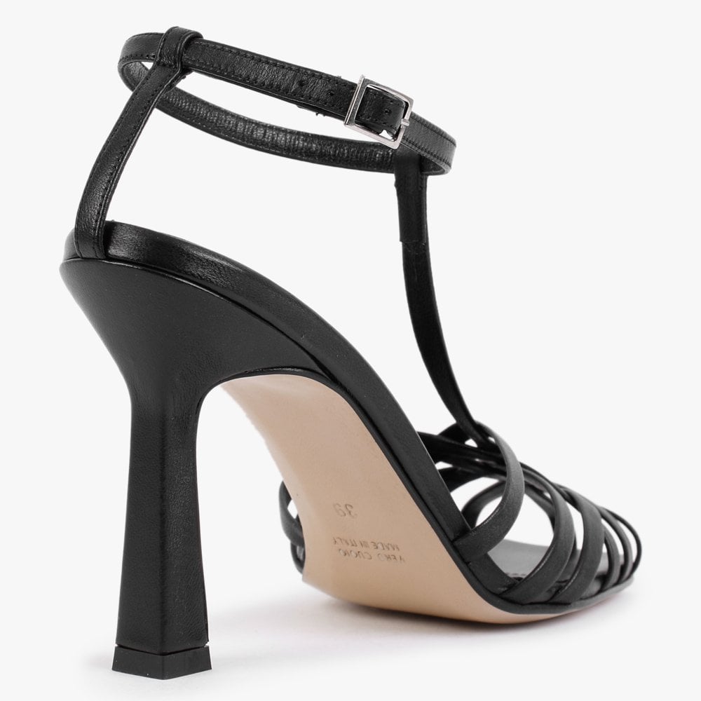 Fage Black Leather Woven Toe Heeled Sandals