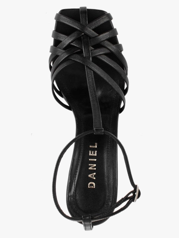 Fage Black Leather Woven Toe Heeled Sandals