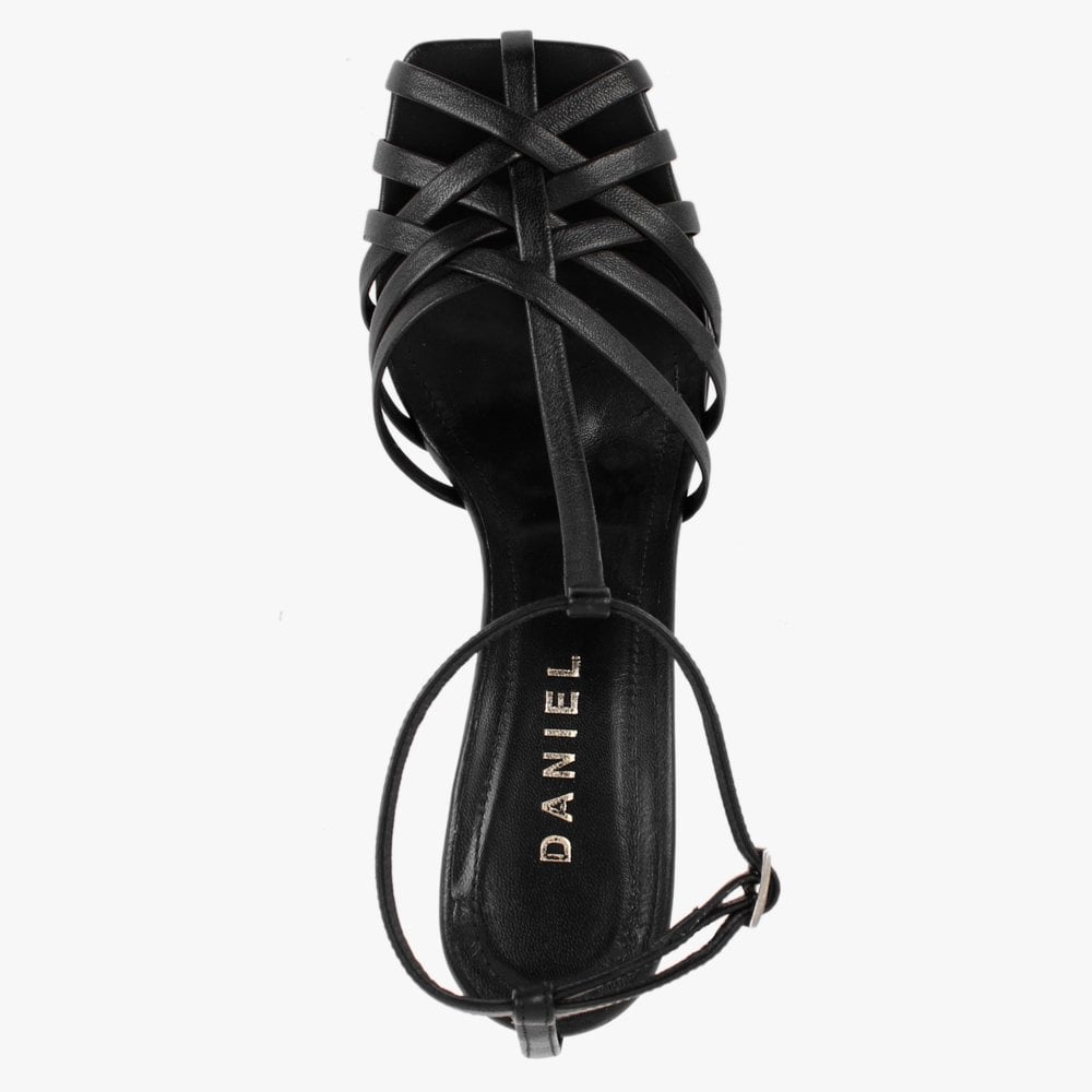 Fage Black Leather Woven Toe Heeled Sandals