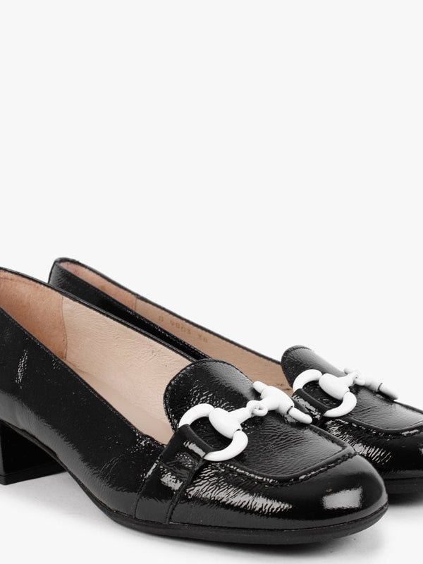 Corda Black Patent Leather Heeled Loafers