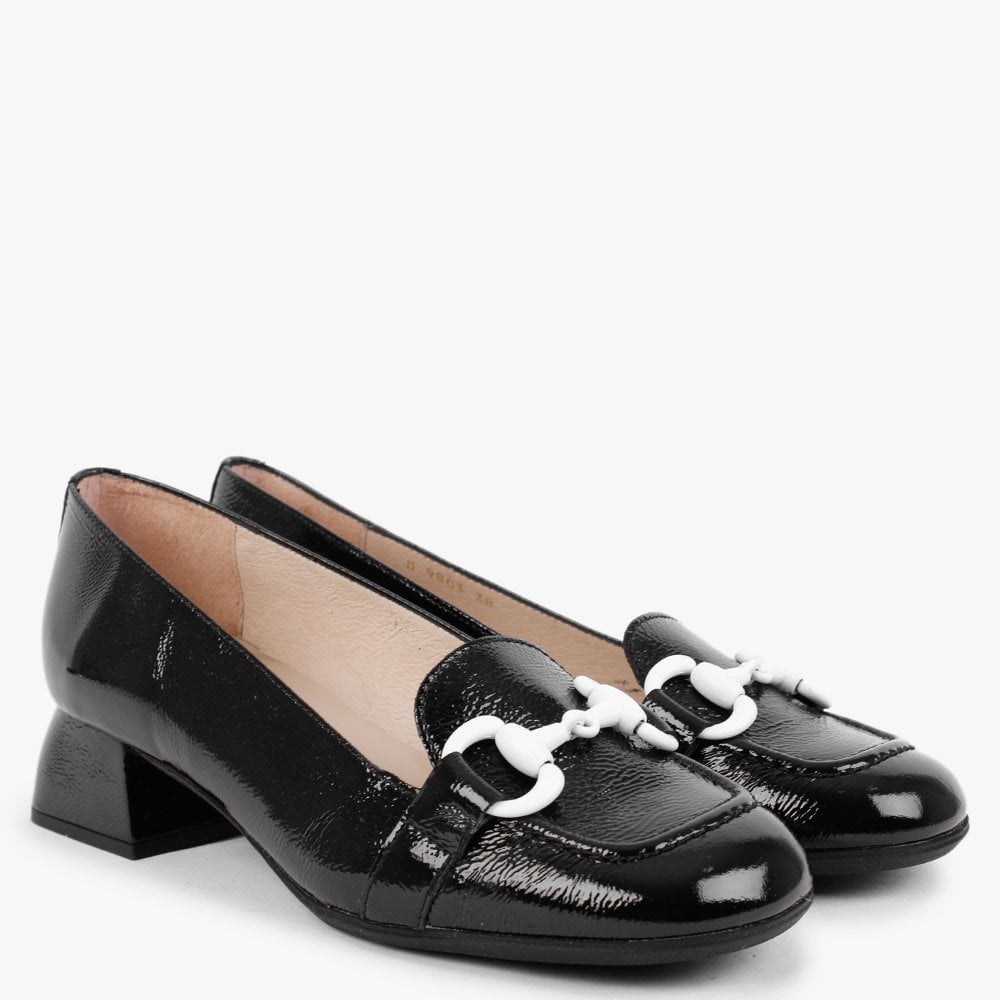 Corda Black Patent Leather Heeled Loafers