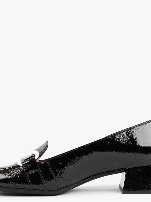 Corda Black Patent Leather Heeled Loafers