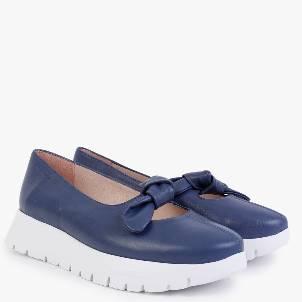 Interval Navy Leather Low Wedge Loafers