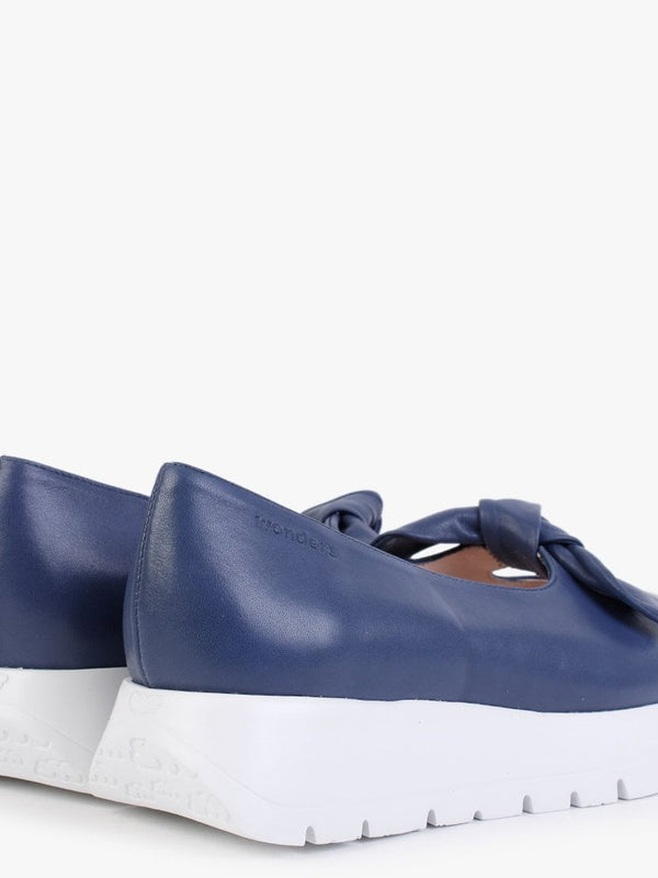 Interval Navy Leather Low Wedge Loafers