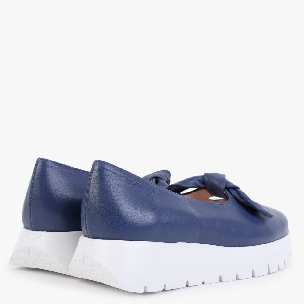 Interval Navy Leather Low Wedge Loafers