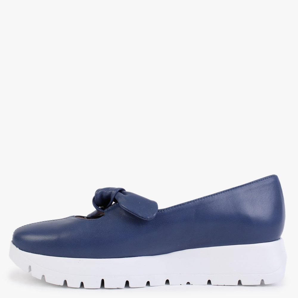 Interval Navy Leather Low Wedge Loafers