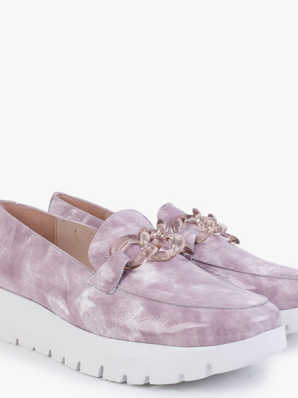 Harmonic Purple Patent Leather Low Wedge Loafers