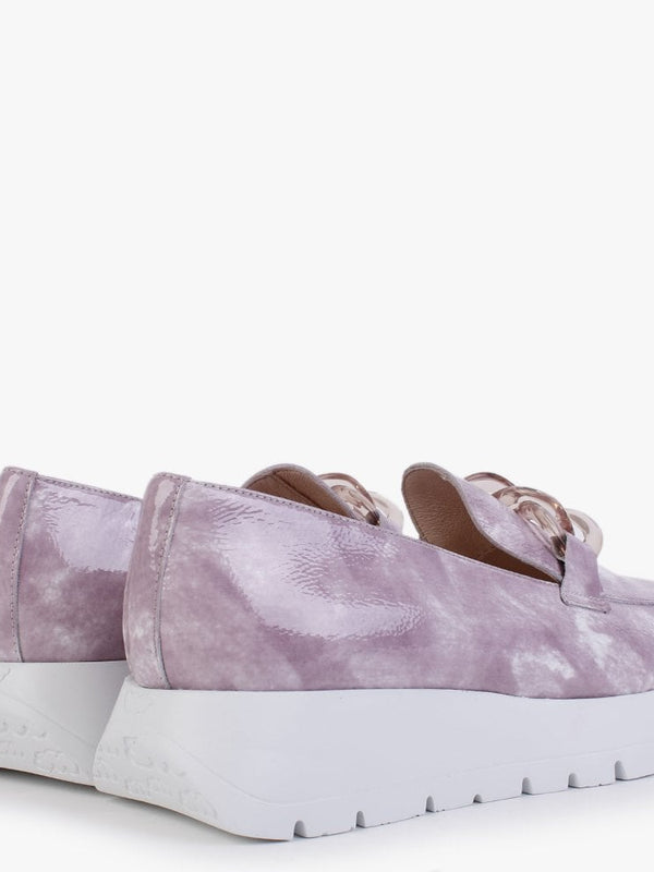 Harmonic Purple Patent Leather Low Wedge Loafers