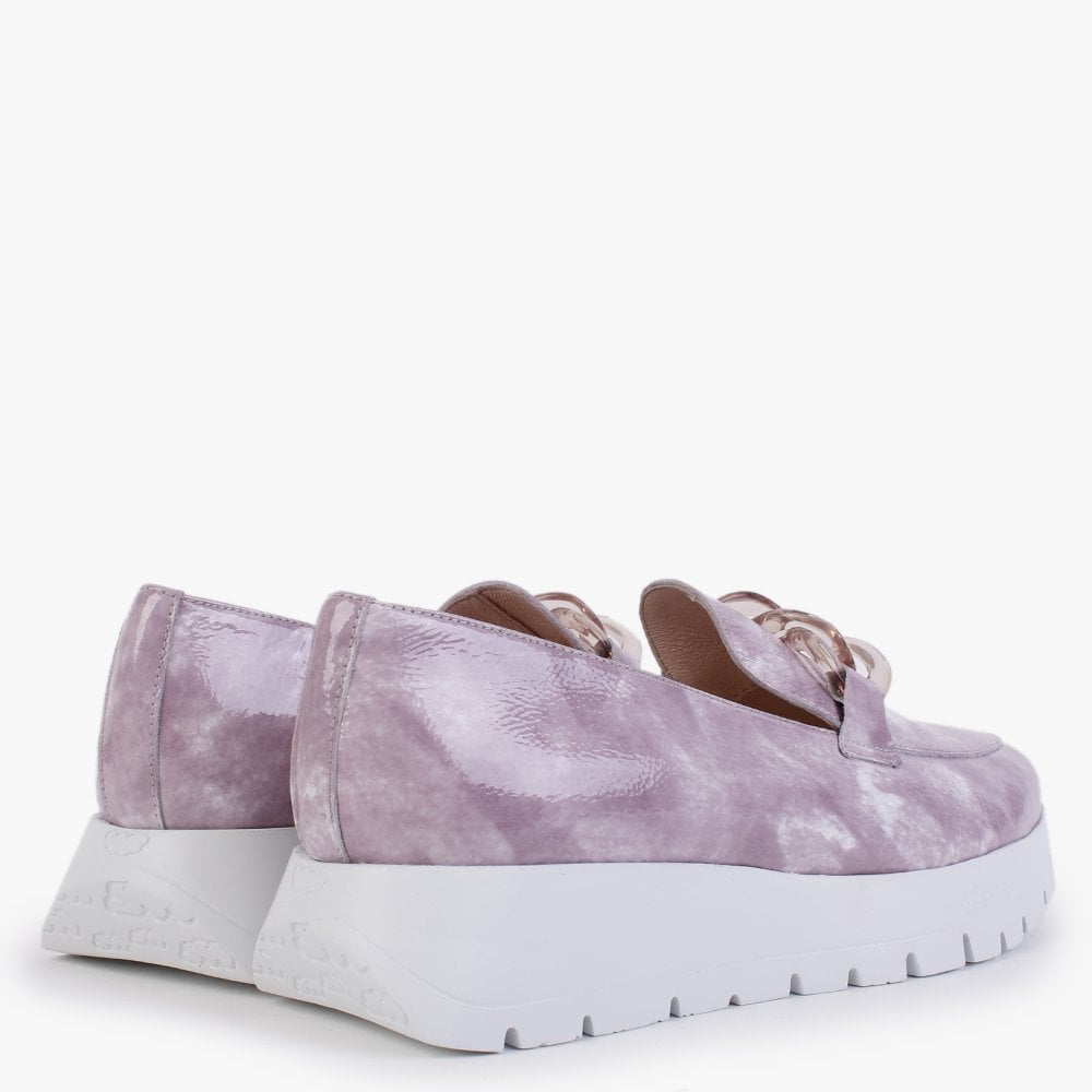 Harmonic Purple Patent Leather Low Wedge Loafers