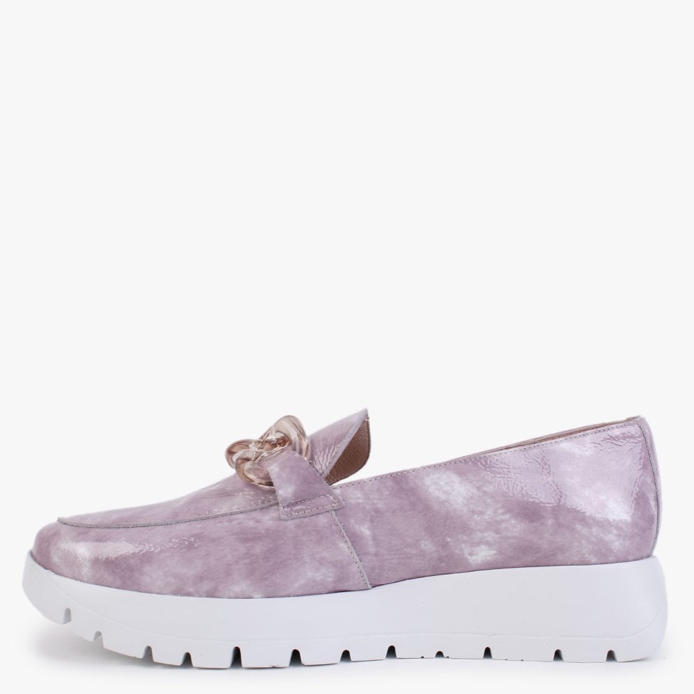 Harmonic Purple Patent Leather Low Wedge Loafers